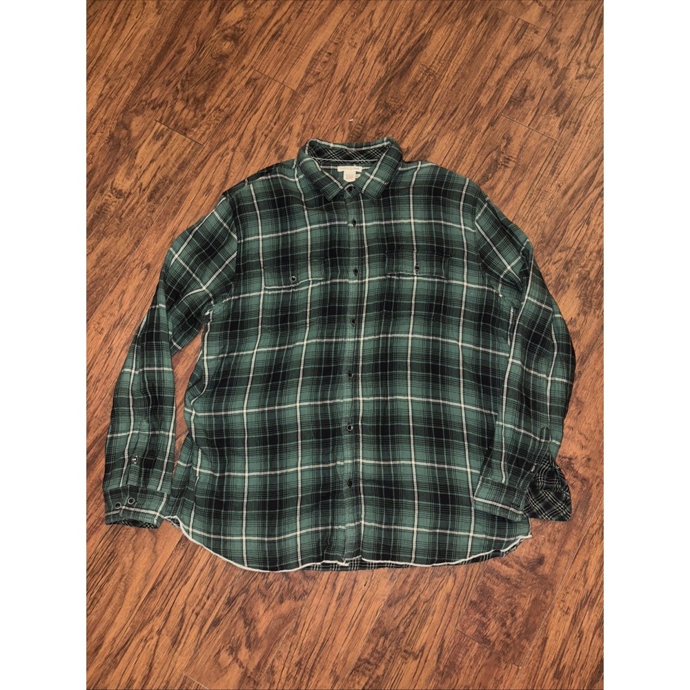 Carbon 2 Cobalt Mens Green Plaid Hiking Camping Flannel Shirt Size XL
